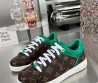 Женские кожаные кроссовки Louis Vuitton 2024 коричневые с принтом с зеленой канвой