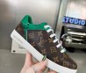 Женские кожаные кроссовки Louis Vuitton 2024 коричневые с принтом с зеленой канвой