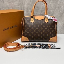 Женская кожаная сумка Louis Vuitton 2024 коричневая с логотипами 33х23х15