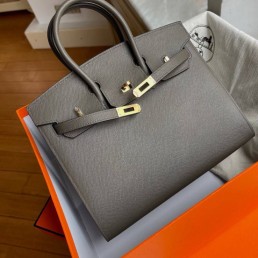 Женская кожаная сумка Hermes Birkin 2024 серая 25 см