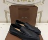 Мужские кожаные лоферы черные Loro Piana 2024 с черной подошвой