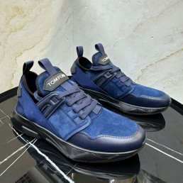 Мужские комбинированные кроссовки Tom Ford 2024 синие с черным