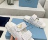 Женские текстильные шлепки Prada 2024 на резиновой подошве с логотипом белые