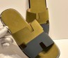 Мужские кожаные шлепки Hermes 2024 бежевые с серым