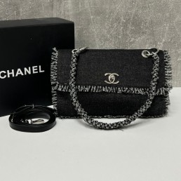 Женская текстильная сумка Chanel 2024 темно-серая джинсовая 26х17х10