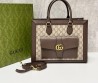 Женская кожаная сумка Gucci 2024 коричневая с бежевым 34х26х14