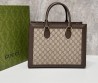 Женская кожаная сумка Gucci 2024 коричневая с бежевым 34х26х14