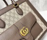 Женская кожаная сумка Gucci 2024 коричневая с бежевым 34х26х14