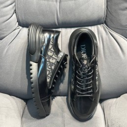 Мужские кожаные кроссовки Christian Dior 2024 черные с текстильными вставками