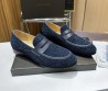 Мужские замшевые лоферы Bottega Veneta 2024 под плетение синие с кожаными элементами