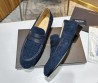 Мужские замшевые лоферы Bottega Veneta 2024 под плетение синие с кожаными элементами