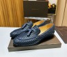 Мужские кожаные лоферы Bottega Veneta 2024 под плетение синие с кисточками