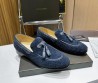 Мужские замшевые лоферы Bottega Veneta 2024 под плетение синие с кисточками