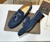 Мужские замшевые лоферы Bottega Veneta 2024 под плетение синие с кисточками