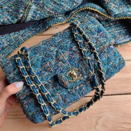 Женская твидовая сумка Chanel 2024 Flap bag 25х15 сине-голубая