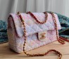 Женская твидовая сумка Chanel 2024 Flap bag 25х15 розовая с голубым и желтым