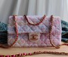 Женская твидовая сумка Chanel 2024 Flap bag 25х15 розовая с голубым и желтым