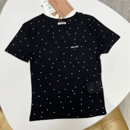 Женская футболка Miu Miu 2024 черная в белый горошек