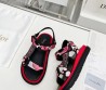 Женские сандалии Christian Dior 2024 D-Wave с вышивкой черные с розовым