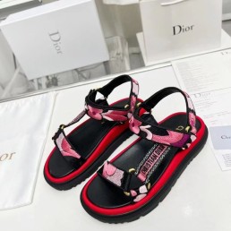 Женские сандалии Christian Dior 2024 D-Wave с вышивкой черные с розовым