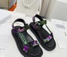 Женские сандалии Christian Dior 2024 D-Wave с вышивкой черные с зеленым и фиолетовым