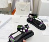 Женские сандалии Christian Dior 2024 D-Wave с вышивкой черные с зеленым и фиолетовым