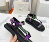 Женские сандалии Christian Dior 2024 D-Wave с вышивкой черные с зеленым и фиолетовым