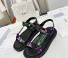 Женские сандалии Christian Dior 2024 D-Wave с вышивкой черные с зеленым и фиолетовым