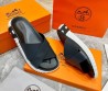 Мужские кожаные шлепки Hermes 2024 темно-синие