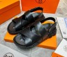 Мужские кожаные сандалии Hermes 2024 черные