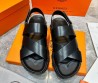 Мужские кожаные сандалии Hermes 2024 черные