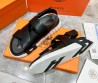Мужские кожаные сандалии Hermes 2024 черные с белой подошвой