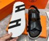 Мужские кожаные сандалии Hermes 2024 черные с белой подошвой