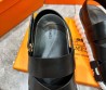 Мужские кожаные сандалии Hermes 2024 черные с белой подошвой