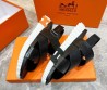 Мужские кожаные сандалии Hermes 2024 черные с оранжевым на подошве