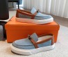 Женские текстильные лоферы Hermes 2024 джинсовые с кожаными элементами