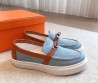 Женские текстильные лоферы Hermes 2024 джинсовые с кожаными элементами