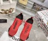 Женские комбинированные кроссовки Dolce & Gabbana 2024 красные с белой подошвой