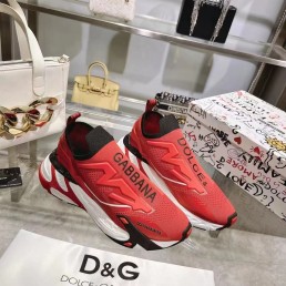 Женские комбинированные кроссовки Dolce & Gabbana 2024 красные с белой подошвой