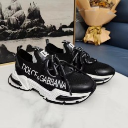 Женские комбинированные кроссовки Dolce & Gabbana 2024 черные  с логотипом