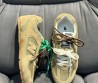 Женские комбинированные кроссовки Miu Miu х New Balance 2024 бежевые с разноцветными шнурками