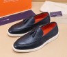 Мужские кожаные лоферы Santoni 2024 синие с кисточками
