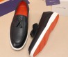 Мужские кожаные лоферы Santoni 2024 с кисточками черные