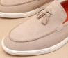 Мужские замшевые лоферы Santoni 2024 бежевые с кисточками