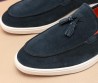Мужские замшевые лоферы Santoni 2024 с кисточками синие