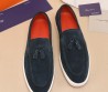 Мужские замшевые лоферы Santoni 2024 с кисточками синие