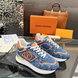 Женские текстильные кроссовки Louis Vuitton 2024 Neo Run синие с оранжевым с монограммой