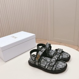 Женские сандалии Christian Dior черно-белые с принтом 2024