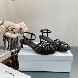 Женские кожаные туфли Celine черные 2024 каблук 5,5 см