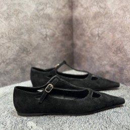 Женские замшевые балетки The Row с заостренным носом черные 2024